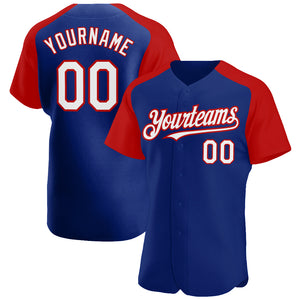 Custom Royal White-Red Authentic Raglan Sleeves Baseball Jersey