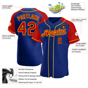 Custom Royal Red-Yellow Authentic Raglan Sleeves Baseball Jersey