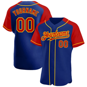 Custom Royal Red-Yellow Authentic Raglan Sleeves Baseball Jersey