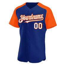 Загрузить изображение в средство просмотра галереи, Custom Royal White-Orange Authentic Raglan Sleeves Baseball Jersey
