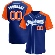 Загрузить изображение в средство просмотра галереи, Custom Royal Orange-Light Blue Authentic Raglan Sleeves Baseball Jersey
