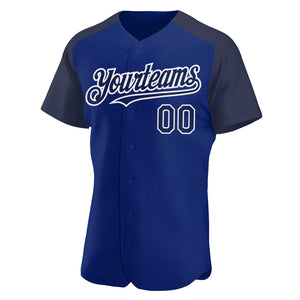 Custom Royal Navy-White Authentic Raglan Sleeves Baseball Jersey