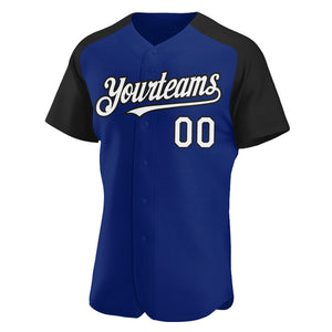 Custom Royal White-Black Authentic Raglan Sleeves Baseball Jersey