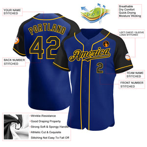 Custom Royal Black-Gold Authentic Raglan Sleeves Baseball Jersey