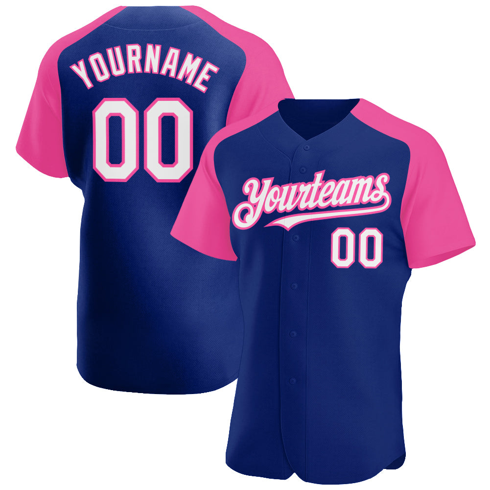 Custom Royal White-Pink Authentic Raglan Sleeves Baseball Jersey