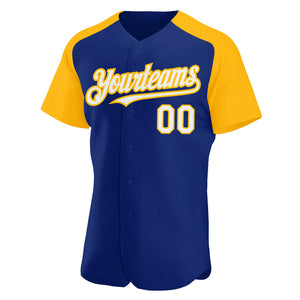 Custom Royal White-Gold Authentic Raglan Sleeves Baseball Jersey