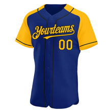 Загрузить изображение в средство просмотра галереи, Custom Royal Gold-Black Authentic Raglan Sleeves Baseball Jersey
