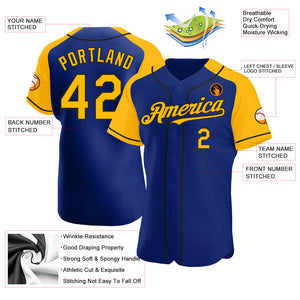 Custom Royal Gold-Black Authentic Raglan Sleeves Baseball Jersey