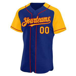 Custom Royal Gold-Red Authentic Raglan Sleeves Baseball Jersey