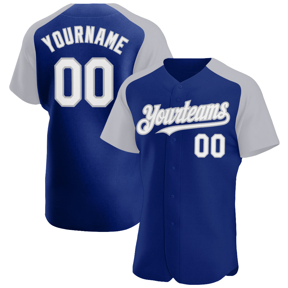 Custom Royal White-Gray Authentic Raglan Sleeves Baseball Jersey