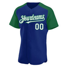 Загрузить изображение в средство просмотра галереи, Custom Royal White-Kelly Green Authentic Raglan Sleeves Baseball Jersey
