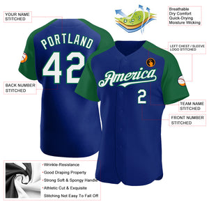 Custom Royal White-Kelly Green Authentic Raglan Sleeves Baseball Jersey