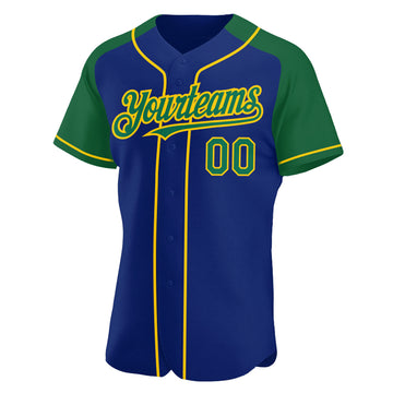 Custom Royal Kelly Green-Yellow Authentic Raglan Sleeves Baseball Jersey