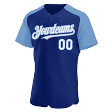 Загрузить изображение в средство просмотра галереи, Custom Royal White-Light Blue Authentic Raglan Sleeves Baseball Jersey
