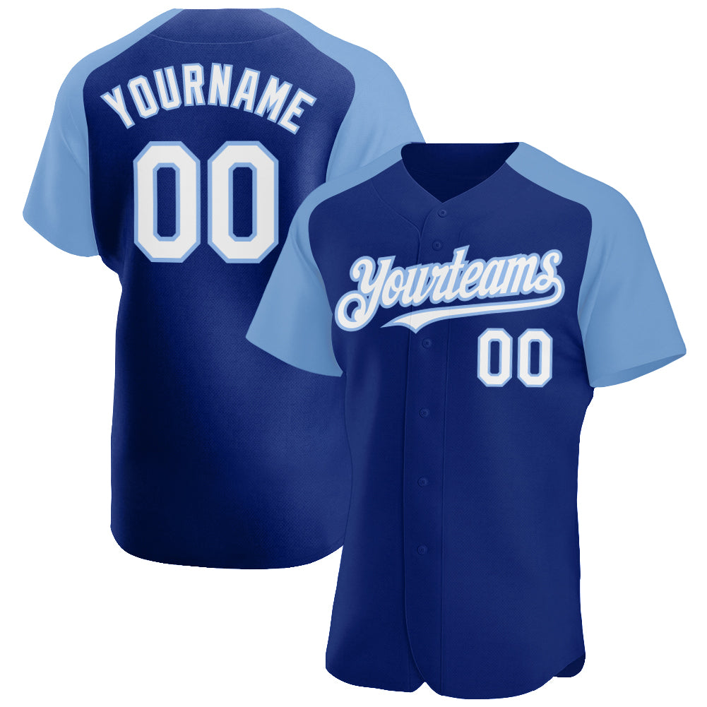 Cheap Custom Light Blue White-Green Authentic Raglan Sleeves