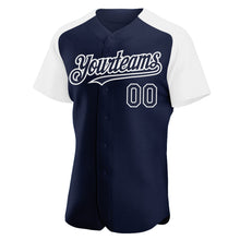 Загрузить изображение в средство просмотра галереи, Custom Navy White Authentic Raglan Sleeves Baseball Jersey
