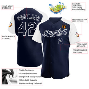 Custom Navy White Authentic Raglan Sleeves Baseball Jersey