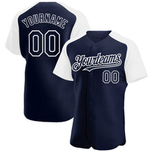 Загрузить изображение в средство просмотра галереи, Custom Navy White Authentic Raglan Sleeves Baseball Jersey
