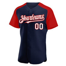 Загрузить изображение в средство просмотра галереи, Custom Navy White-Red Authentic Raglan Sleeves Baseball Jersey
