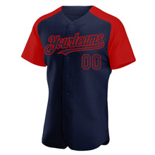 Загрузить изображение в средство просмотра галереи, Custom Navy Red Authentic Raglan Sleeves Baseball Jersey
