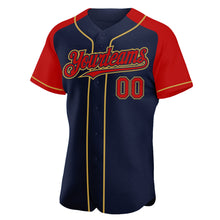 Загрузить изображение в средство просмотра галереи, Custom Navy Red-Old Gold Authentic Raglan Sleeves Baseball Jersey
