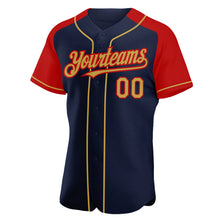 Загрузить изображение в средство просмотра галереи, Custom Navy Old Gold-Red Authentic Raglan Sleeves Baseball Jersey
