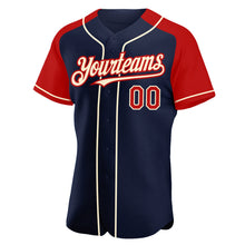 Загрузить изображение в средство просмотра галереи, Custom Navy Red-Cream Authentic Raglan Sleeves Baseball Jersey
