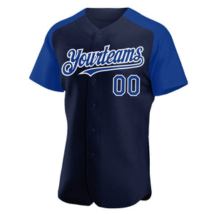 Custom Navy Royal-White Authentic Raglan Sleeves Baseball Jersey