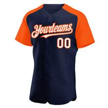 Загрузить изображение в средство просмотра галереи, Custom Navy White-Orange Authentic Raglan Sleeves Baseball Jersey
