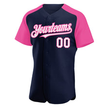 Загрузить изображение в средство просмотра галереи, Custom Navy White-Pink Authentic Raglan Sleeves Baseball Jersey
