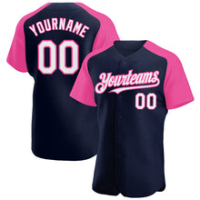 Загрузить изображение в средство просмотра галереи, Custom Navy White-Pink Authentic Raglan Sleeves Baseball Jersey
