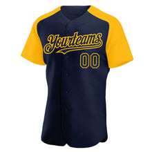 Загрузить изображение в средство просмотра галереи, Custom Navy Gold Authentic Raglan Sleeves Baseball Jersey
