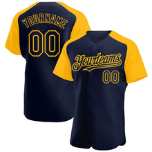 Загрузить изображение в средство просмотра галереи, Custom Navy Gold Authentic Raglan Sleeves Baseball Jersey
