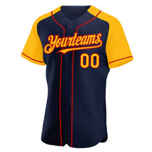 Загрузить изображение в средство просмотра галереи, Custom Navy Gold-Red Authentic Raglan Sleeves Baseball Jersey
