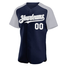 Загрузить изображение в средство просмотра галереи, Custom Navy White-Gray Authentic Raglan Sleeves Baseball Jersey
