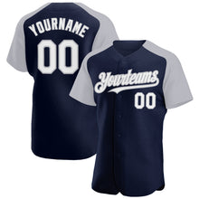 Загрузить изображение в средство просмотра галереи, Custom Navy White-Gray Authentic Raglan Sleeves Baseball Jersey
