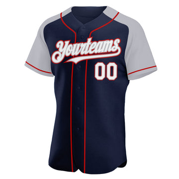 Custom Navy White Gray-Red Authentic Raglan Sleeves Baseball Jersey