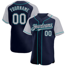 Загрузить изображение в средство просмотра галереи, Custom Navy Gray-Teal Authentic Raglan Sleeves Baseball Jersey
