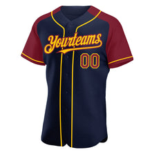 Загрузить изображение в средство просмотра галереи, Custom Navy Crimson-Yellow Authentic Raglan Sleeves Baseball Jersey
