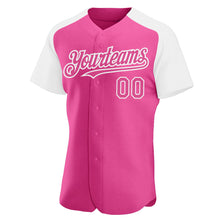 Загрузить изображение в средство просмотра галереи, Custom Pink White Authentic Raglan Sleeves Baseball Jersey
