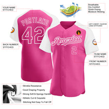 Загрузить изображение в средство просмотра галереи, Custom Pink White Authentic Raglan Sleeves Baseball Jersey
