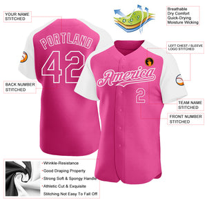 Custom Pink White Authentic Raglan Sleeves Baseball Jersey