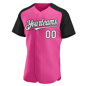 Custom Pink White-Black Authentic Raglan Sleeves Baseball Jersey