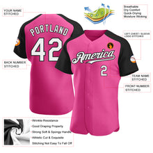 Загрузить изображение в средство просмотра галереи, Custom Pink White-Black Authentic Raglan Sleeves Baseball Jersey
