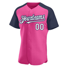 Загрузить изображение в средство просмотра галереи, Custom Pink White-Navy Authentic Raglan Sleeves Baseball Jersey
