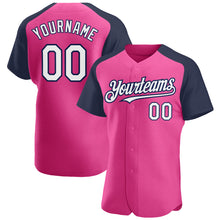 Загрузить изображение в средство просмотра галереи, Custom Pink White-Navy Authentic Raglan Sleeves Baseball Jersey
