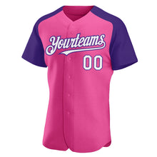 Laden Sie das Bild in den Galerie-Viewer, Custom Pink White-Purple Authentic Raglan Sleeves Baseball Jersey
