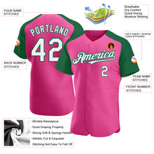 Загрузить изображение в средство просмотра галереи, Custom Pink White-Kelly Green Authentic Raglan Sleeves Baseball Jersey
