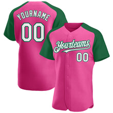 Загрузить изображение в средство просмотра галереи, Custom Pink White-Kelly Green Authentic Raglan Sleeves Baseball Jersey
