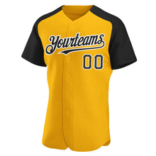 Загрузить изображение в средство просмотра галереи, Custom Gold Black-White Authentic Raglan Sleeves Baseball Jersey
